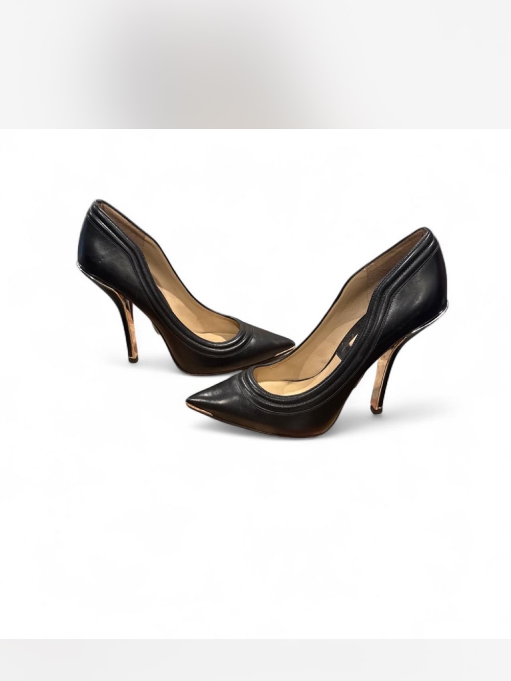 Michael Kors Black Pointed-Toe Stiletto Pumps with Gold Heels